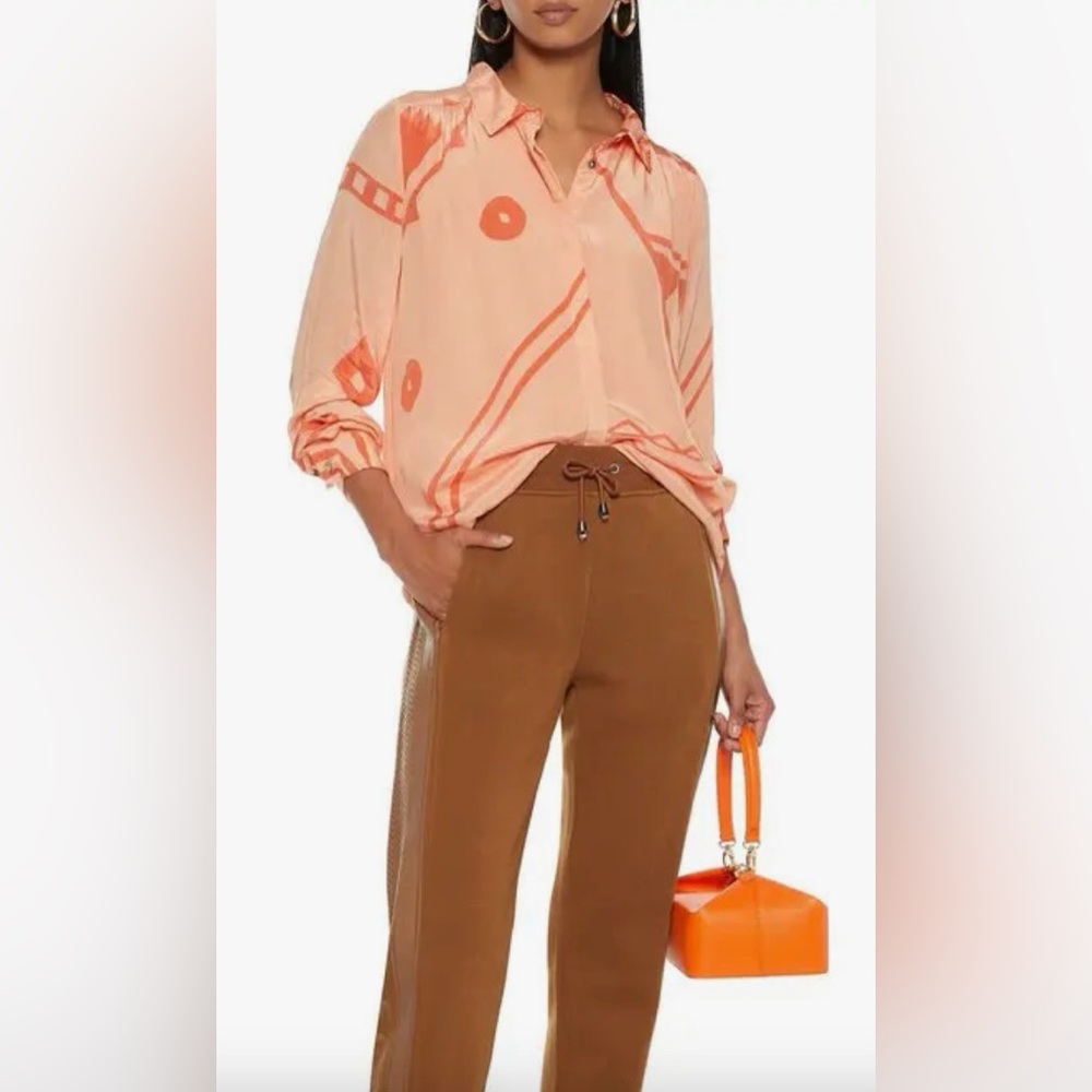 Cecilie Copenhagen printed crinkled crepe de shine shirt size Large in Peach